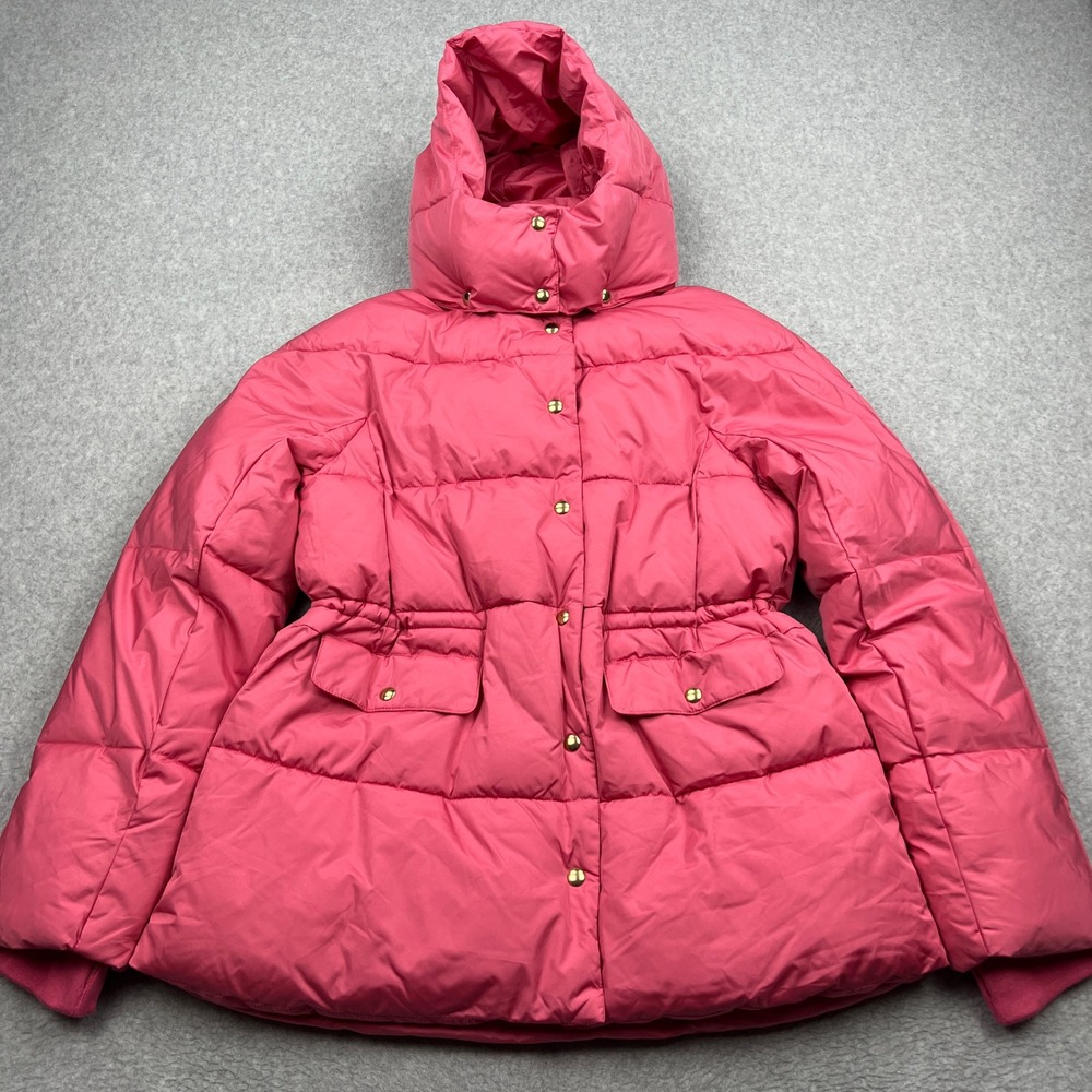 NEW‎ J.Crew Signature Puffer Jacket Womens LT Pink Hooded Primaloft Pocket FLAW*